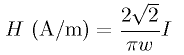 H = 2 sqrt(2) / (pi w) * I