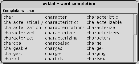 Word Completion panel